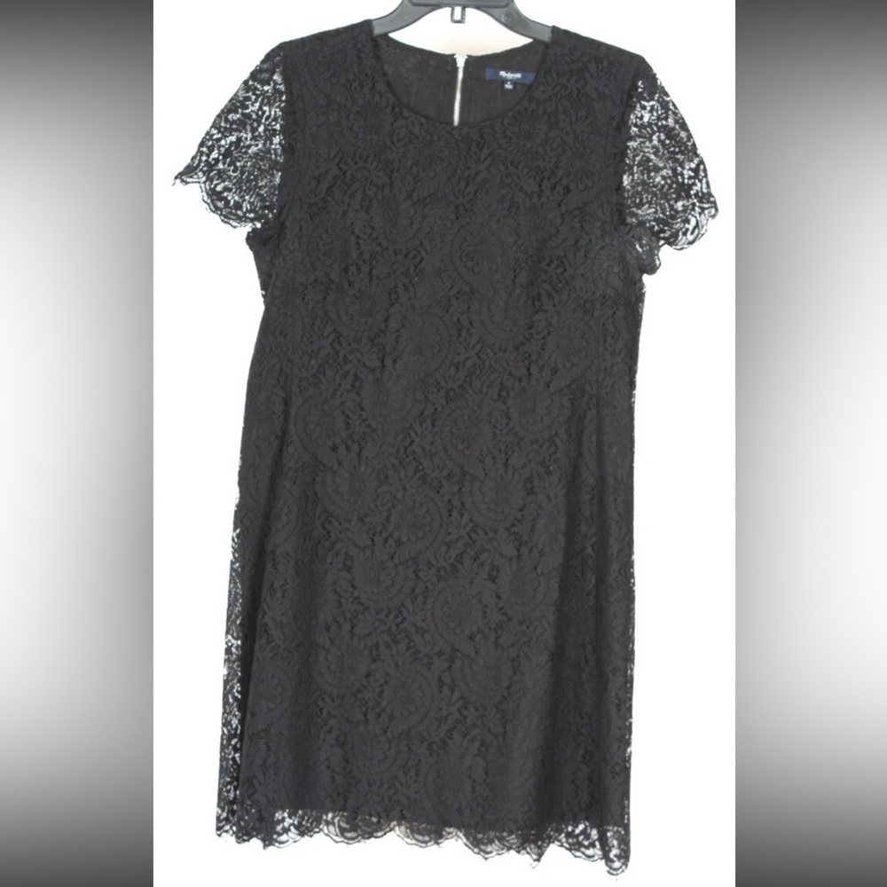 Madewell Women’s Dress 4 Black A Line Short Sleeve Lined Lace Exposed Zipper